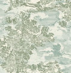 a wallpaper with trees and clouds on it