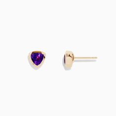 Effy 14K Yellow Gold Amethyst Trillion Cut Stud Earrings 14k Gold Purple Earrings With Prong Setting, Purple 14k Gold Earrings With Prong Setting, Yellow Stone, Gold Yellow, Gold Metal, Amethyst, Yellow Gold, Stud Earrings, Yellow