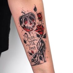 a woman's arm with a tattoo on it that says once upon a time