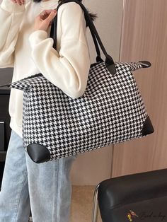 BirdinBag - Stylish Houndstooth Travel Bag with Double Handle - Multipurpose and Fashion-Forward Casual Houndstooth Travel Bag, Daily Use Houndstooth Shoulder Bag, Casual Houndstooth Pattern Bags, Black Houndstooth Pattern Bag For Everyday Use, Black Houndstooth Bag For Everyday Use, Black Houndstooth Shoulder Bag For Travel, Everyday Houndstooth Shoulder Bag, Casual Houndstooth Shoulder Bag For Daily Use, Houndstooth Shoulder Bag For Everyday Use