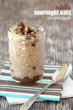 overnight oats in a glass jar with spoon