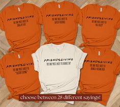 Get ready for Thanksgiving and Friendsgiving with our personalized matching shirts! Perfect for family gatherings, funny Thanksgiving parties, or Friendsgiving celebrations. Available in a variety of styles and sizes for adults and kids. Customize with your choice of shirt and text color! If you have any questions about this listing please feel free to send me a message. I can customize most items so feel free to ask. 👕Care Instructions:  Machine Wash Cold: Use cold water to prevent shrinkage a Matching Friendsgiving Shirts, Friendsgiving Shirt Ideas Funny, Friendsgiving Shirt Svg, Thanksgiving Matching Shirts, Thanksgiving Shirt Designs, Friendsgiving Theme Ideas Outfits, Thanksgiving Funny Shirts, Thanksgiving Shirts For Family, Cute Thanksgiving Shirts