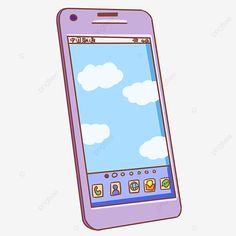 a purple cell phone with clouds on the screen, cartoon, mobile phone png and psd