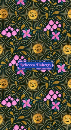 a book cover with flowers and sunbursts on the front, in pink and yellow