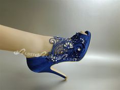 FRIENDLY REMAINDER: BLUE BASE SHOES ARE CUSTOMIZED AND IT TAKES ABOUT 4-6 WEEKS TO PREPARE THE ORDER, PLEASE CONTACT ME IF YOU HAVE ANY QUESTIONS Heel size: 10cm/4 inches (include platform) Model Shoes are size 36, larger sizes may have different appearance For other metallic lace color choices, please see last photo. For regular lace(not metallic) on ivory or white base shoes, check this link https://www.etsy.com/listing/896166537/wedding-shoes-for-bride-sdee-blossom-red?ref=shop_home_active_74 Blue Rhinestone Wedding Shoes For Formal Occasions, Open Toe Wedding Shoes With Rhinestones For Reception, Blue Wedding Shoes With Rhinestones, Blue Rhinestone Wedding Shoes, Blue Rhinestone Wedding Heels, Blue Embellished Wedding Shoes For Formal Occasions, Blue Embellished Shoes For Formal Occasions, Blue Embellished Wedding Shoes, Elegant Blue Wedding Shoes With Crystals