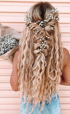 Long Wedding Hair With Flower Crown, Blair Wedding, Wedding Renewal, Boho Wedding Hair, Long Hair Wedding Styles, Prom Hairstyles