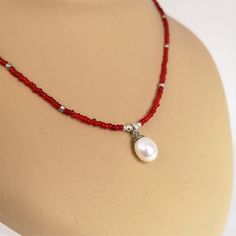 Red Pearl Pendant Necklace As Gift, Red Pendant Beads For Gifts, Red Beaded Necklaces For Jewelry Making, Red Pearl Beaded Necklaces For Jewelry Making, Red Round Pearl Jewelry, Red Beaded Pendant Necklace, Red Pearl Pendant Jewelry, Red Pearl Beaded Necklace With Round Beads, Gift Red Pearl Necklace With Polished Beads