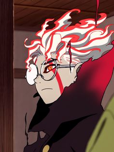 an animated image of a man with red hair and glasses looking off into the distance