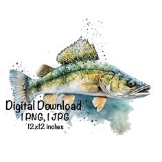 a large fish with watercolor paint on it's face and the words digital print is