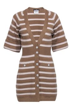 This luxurious Chanel Pre-Fall 2015 stripe cashmere sweater dress, flaunted by supermodel Gisele Bundchen, offers the epitome of cozy chic. The textured fabric, cinched waist, and ivory enamel buttons introduce a perfect blend of style and function while accentuating your figure. Style this versatile dress with knee-high leather boots and a statement crossbody bag for a stylish day-to-evening look. Size 36 Shell 100% Cashmere Unlined White button closures w/ satin nickel border Two front patch p Chic Striped Sweater Dress For Winter, Chic Striped Sweater Dress For Spring, Cashmere Sweater Dress, French Girl Chic, Carla Bruni, Gisele Bundchen, Versatile Dress, Knee High Leather Boots, Cozy Chic