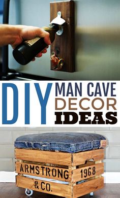 diy man cave decor ideas with an old crate as a footstool and a bottle opener