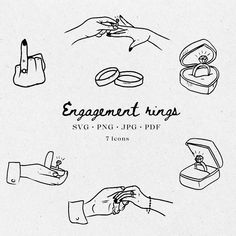 an image of engagement rings drawn in black and white