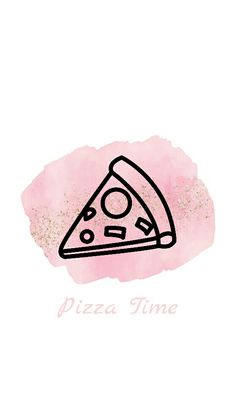 a piece of pizza with the word pizza time written in pink ink on a white background