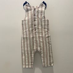 55% Linen, 45% Cotton Crew Neck, Top Stitched, Sleeveless Wooden Button(S), Placket, Stripe Print Brand New With Tags Never Worn Fitted Sleeveless Jumpsuits And Rompers For Playwear, Sleeveless Cotton Jumpsuit With Buttons, Sleeveless Cotton Overalls With Button Closure, Sleeveless Jumpsuits And Rompers With Button Closure For Beach, Summer Bib Front Overalls With Buttons, Sleeveless Jumpsuits And Rompers With Buttons For Spring, Sleeveless Jumpsuits With Buttons For Spring, Cotton Sleeveless Jumpsuits And Rompers For Playwear, Sleeveless Cotton Jumpsuits And Rompers For Playwear