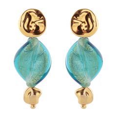 The Ceto earrings feature stunning blue-green drops crafted from genuine Murano glass, renowned for its exceptional quality and artistry. The earrings are available in 18-carat gold vermeil, adding a luxurious touch to the design. The vibrant hues of the Murano glass paired with the luxurious feel of the gold create a striking pair of earrings that exude sophistication and timeless beauty. Perfect for adding a pop of colour and a touch of elegance to any outfit, the Ceto drops make for the perfe Elegant Gold Murano Glass Earrings, Elegant Handmade Murano Glass Earrings, Modern Gold Glass Earrings, Glass Drop Earrings For Formal Occasions, Formal Glass Drop Earrings, Gold Teardrop Glass Earrings, Elegant Glass Dangle Earrings, Elegant Gold Glass Earrings, Formal Gold Glass Earrings