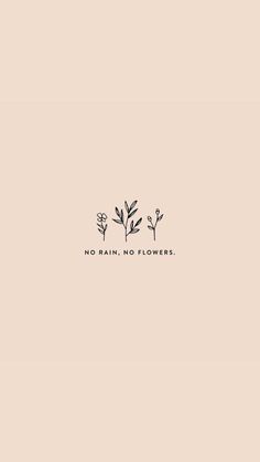 the words no rain, no flowers written in black ink on a beige background