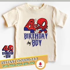 a spiderman birthday shirt with the number forty and an image of a spider man on it