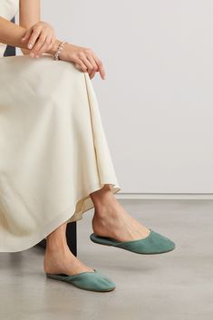 Light blue Sleeper suede slippers | THE ROW | NET-A-PORTER Suede Slippers, Leather Slippers, Fine Watches, Blue Suede, Net A Porter, Trending Shoes, Women Collection, Heeled Mules, The Row