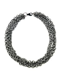 Textured Charcoal Triple Necklace - Single necklace with multi string charcoal rolo necklace with one golden link detail - Length: 20” Gunmetal Link Chain Necklaces, Gunmetal Link Chain Necklace, Gunmetal Necklaces With Silver Chain In Chain Link Shape, Gunmetal Chain Link Necklace With Silver Chain, Gunmetal Silver-plated Chain Link Necklace, Metal Multi-strand Necklace With Chunky Chain, Multi-strand Metal Necklace With Chunky Chain, Gray Metal Chain Necklace, Triple Necklace