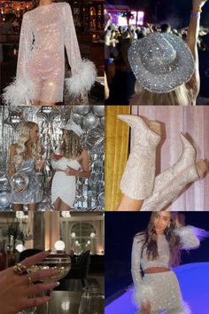 the collage shows different styles of dresses and accessories