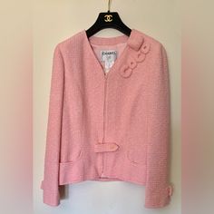 Nwt Chanel Coco Size 36 Heart Rose/Pink Tweed Jacket. Made In France 60% Cotton 26% Rayon 14% Wool Lining: 95% Silk 5% Spandex Traditional Chanel Chain Along Jacket Hem. Chanel Hangar Included **Please Please Please!! Check Out Tape Measurements In Photos, To Be Sure Of Fit ** Return Shipping Is Expensive!!! Pink Fitted Tweed Jacket For Formal Occasions, Fitted Pink Tweed Jacket For Formal Occasions, Designer Tailored Pink Blazer, Pink Long Sleeve Wool Blazer, Designer Long Sleeve Pink Blazer, Designer Pink Formal Outerwear, Designer Formal Pink Outerwear, Elegant Pink Long Sleeve Tweed Jacket, Luxury Pink Wool Outerwear