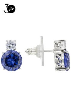 Bella Luce �� Esotica��� tanzanite and white diamond simulants 6.23ctw round, rhodium over sterling silver earrings. Measures approximately 0.44"L x 0.25"W and have pushback backings. Elegant Round Lab-created Sapphire Earrings, Elegant Round Cut Lab-created Sapphire Jewelry, Classic Jewelry With Diamond Accents And Lab-created Sapphire, Classic Silver Jewelry With Lab-created Sapphire, Silver Earrings With Diamond Accents And Lab-created Sapphire, Silver Earrings With Lab-created Sapphire And Diamond Accents, Formal Round Lab-created Sapphire Earrings, Hypoallergenic Round Cut Jewelry For Formal Occasions, Classic Sapphire Cubic Zirconia Jewelry