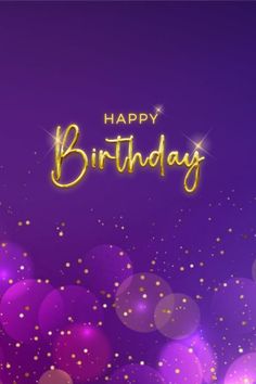 a purple and gold birthday card with sparkles