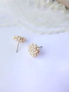 Pearl small round seed bead earrings, Off white tiny studs, Beadwork, Beige beaded jewelry, Bridesma Hypoallergenic Round Pearl Beads Earrings For Wedding, Elegant Beige Beaded Earrings For Gift, Cream Round Beads Earrings As A Gift, Beige Round Beads Earrings As Gift, Beige Round Beads Earrings For Gift, Pearl Drop Beaded Earrings For Wedding, Wedding Beaded Earrings With Pearl Drop, Wedding Pearl Drop Beaded Earrings With Round Beads, Wedding Pearl Earrings