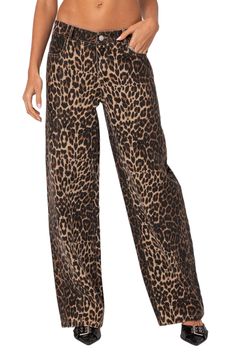 EDIKTED Print Straight Leg Jeans | Nordstrom Pin Stripe Jeans, Cheetah Print Jeans, Trending Clothes 2024, Cheetah Print Clothes, Leopard Print Clothes, Cheetah Jeans, Cheetah Print Pants, Burr Basket, Cheetah Pants