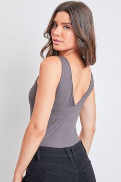 Stretch V-neck Shapewear Bodysuit, Chic Bodysuit With Built-in Bra And Low Back, Chic Low Back Bodysuit With Built-in Bra, Chic Seamless V-neck Bodysuit, Stretch V-neck Shapewear Swimwear, Chic Seamless Bodysuit For Loungewear, Party Bodysuit With Built-in Bra And V-neck, Chic Sleeveless Bodysuit With Built-in Bra, Flirty V-neck Bodysuit For Summer