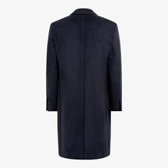 A sleek, minimalist design for a clean
  winter layer, this navy Valencia fit coat features a hidden placket, high-cut
  closure and small noth lapel for a stylishly up-to-date piece that doesn't
  lose traditional elegance. Tailored Navy Outerwear With Concealed Placket, Business Wool Coat With Concealed Fastening And Lapel Collar, Navy Outerwear With Notch Lapel And Concealed Placket, Classic Navy Outerwear With Concealed Placket, Navy Outerwear With Double Button For Business Casual, Navy Double Button Outerwear For Business Casual, Navy Business Casual Outerwear With Double Button Closure, Navy Winter Outerwear With Concealed Placket, Navy Lapel Collar Peacoat For Business