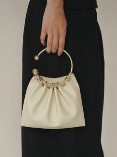 Cream Ring Handle Bag Evening Dinner Outfit, Ring Handle Bag, Evening Dinner, Dinner Outfit, Ring Handle, Dinner Outfits, Plated Ring, Gold Plated Rings, Bag Dress