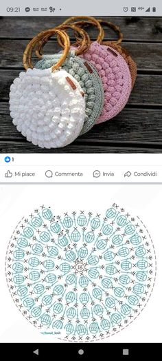 crocheted purses are shown on the app