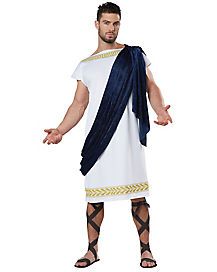 a man dressed in an ancient greek costume and holding his hands out to the side