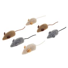 four mice are flying in the air on a white background, one is brown and one is gray