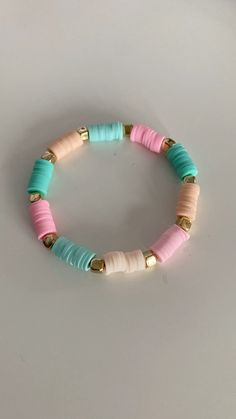 Peach Clay Bead Bracelet, Fancy Clay Bead Bracelets, Bracelet Ideas For Small Business, Pastel Clay Bead Bracelet, Boho Clay Bead Bracelets, Clay Beads Green, Bracelet Business, Pastel Bracelet