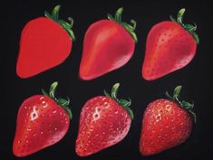 four strawberries and one strawberry on a black background