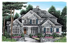 this is an artist's rendering of the front elevation of these european house plans