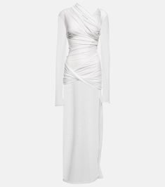 La Robe Piombone Tulle Maxi Dress in White - Jacquemus | Mytheresa Jacquemus Dress, Expensive Dresses, Tulle Maxi Dress, Designer Dresses For Women, Asymmetric Neckline, Sheer Dress, White Outfits, White Maxi Dresses, Curator Style