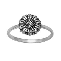 Featuring a sterling silver sunflower with an oxidized finish, this PRIMROSE ring is a chic complement to your attire. Featuring a sterling silver sunflower with an oxidized finish, this PRIMROSE ring is a chic complement to your attire. Width: 10 mm Metal: sterling silver Plating: silver tone Finish: oxidized, polished Please note, due to the high value of this item, a signature may be required upon delivery. Size: 8. Gender: female. Age Group: adult. Sunflower Design Rings As Gifts, Silver Jewelry With Sunflower Design, Antique Silver Nickel-free Rings, Adjustable Sunflower Design Flower Ring, Everyday Sterling Silver Flower Ring, Silver Sunflower Design Ring, Adjustable Silver Ring With Sunflower Design, Silver Flower Ring, Sunflower Jewelry