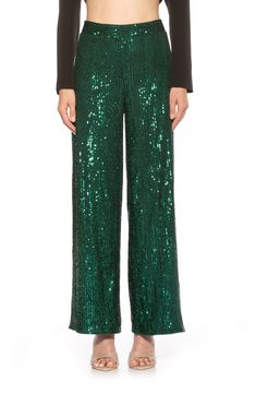 Sparkling sequins bring dazzling allure to a pair of stretch pants that are elevated by a wide leg and mid rise. Banded waist  Invisible back zipper 90% polyester, 10% spandex; lining content: 100% polyester Hand wash cold, lay flat to dry Imported Model stats: 5'10", 32" bust, 25" waist, 36" hip. Model is wearing size S. Jollywood Nights, Sequin Pants, Stretch Pants, Lay Flat, Nordstrom Rack, Mid Rise, Sequin, Emerald, Wide Leg