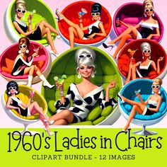 an advertisement for the 1960's ladies in chairs club, featuring women wearing bathing suits and