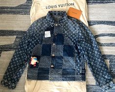 ad eBay - New Louis Vuitton Nigo Giant Damier Waves 48 Monogram Blue Denim Jacket Tyler LV - Buy Now, click the link (eBay) Blue Denim Jacket Outfit, Indigo Denim Jacket, Denim Jacket Outfit, Indigo Denim, Blue Denim Jacket, Accessories Clothing, Dust Cover, Leather Patches, Jacket Outfits