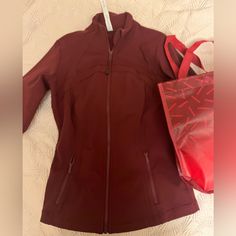 This Jacket Is Brand New, Never Worn With No Tags Red Athleisure Outerwear With Pockets, Red Athleisure Outerwear For Fall, Red Functional Winter Activewear, Red Stretch Sporty Outerwear, Sporty Red Stretch Outerwear, Red Activewear For Fall Sports, Sporty Stretch Red Outerwear, Red Activewear For Sports In Fall, Red Fitted Athleisure Outerwear