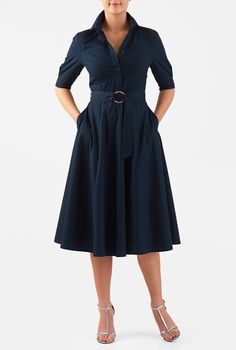 Our classic point-collar shirtdress is cinched softly with a two-ring tie belt and tailored to flare from the waist. Wedding Dress With Pockets, Designer Prom Dresses, Dresses Women, Custom Dresses, Shirtdress, Modest Fashion, Classy Outfits