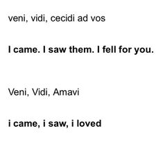 the words are written in black and white on a piece of paper that says i came, i saw them, i fell for you