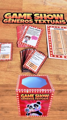 the game show is being displayed on a wooden table