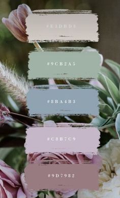 flowers with the names of each flower in different colors and font on them, all arranged together