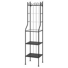 a tall metal shelf with three shelves