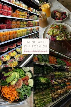 a display case filled with lots of fresh fruits and vegetables next to other food items